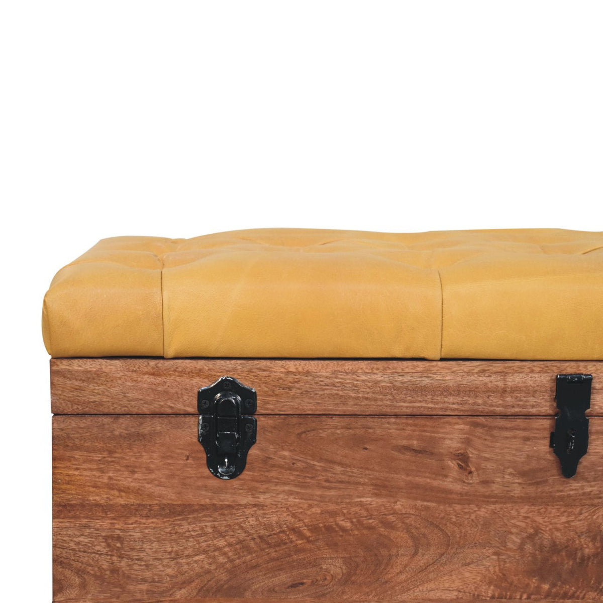 Sporting Estate Buffalo Leather & Mango Wood Storage Bench — Honey