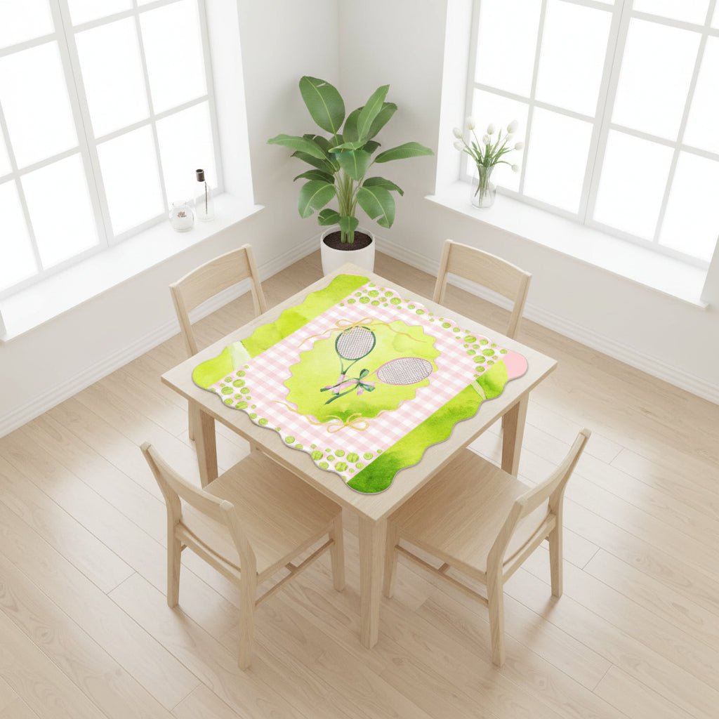 Green And Pink Tennis Themed Scalloped Mahjong Mat