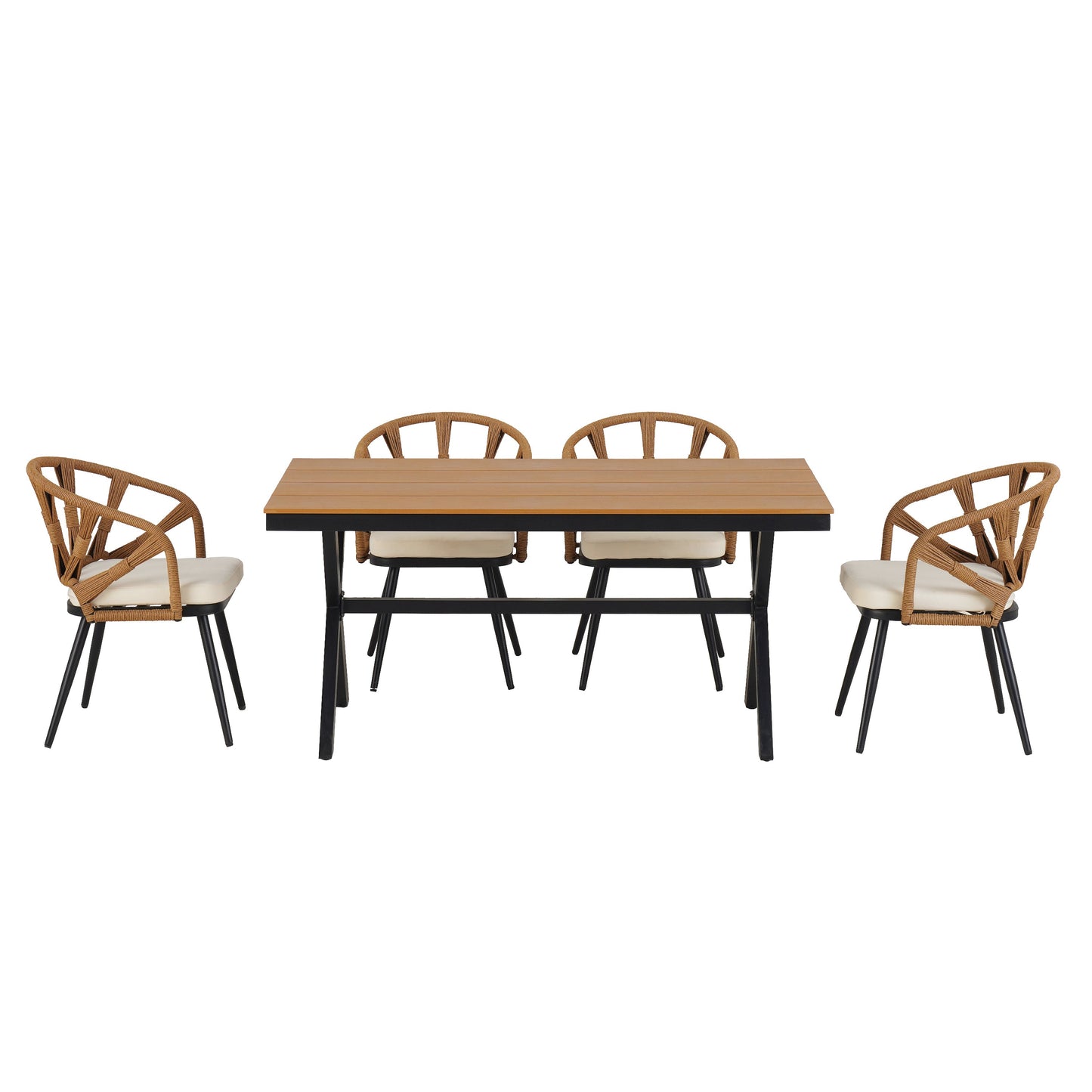 Outdoor Set Contemporary Pe Rattan Chairs and Plastic Wood Table