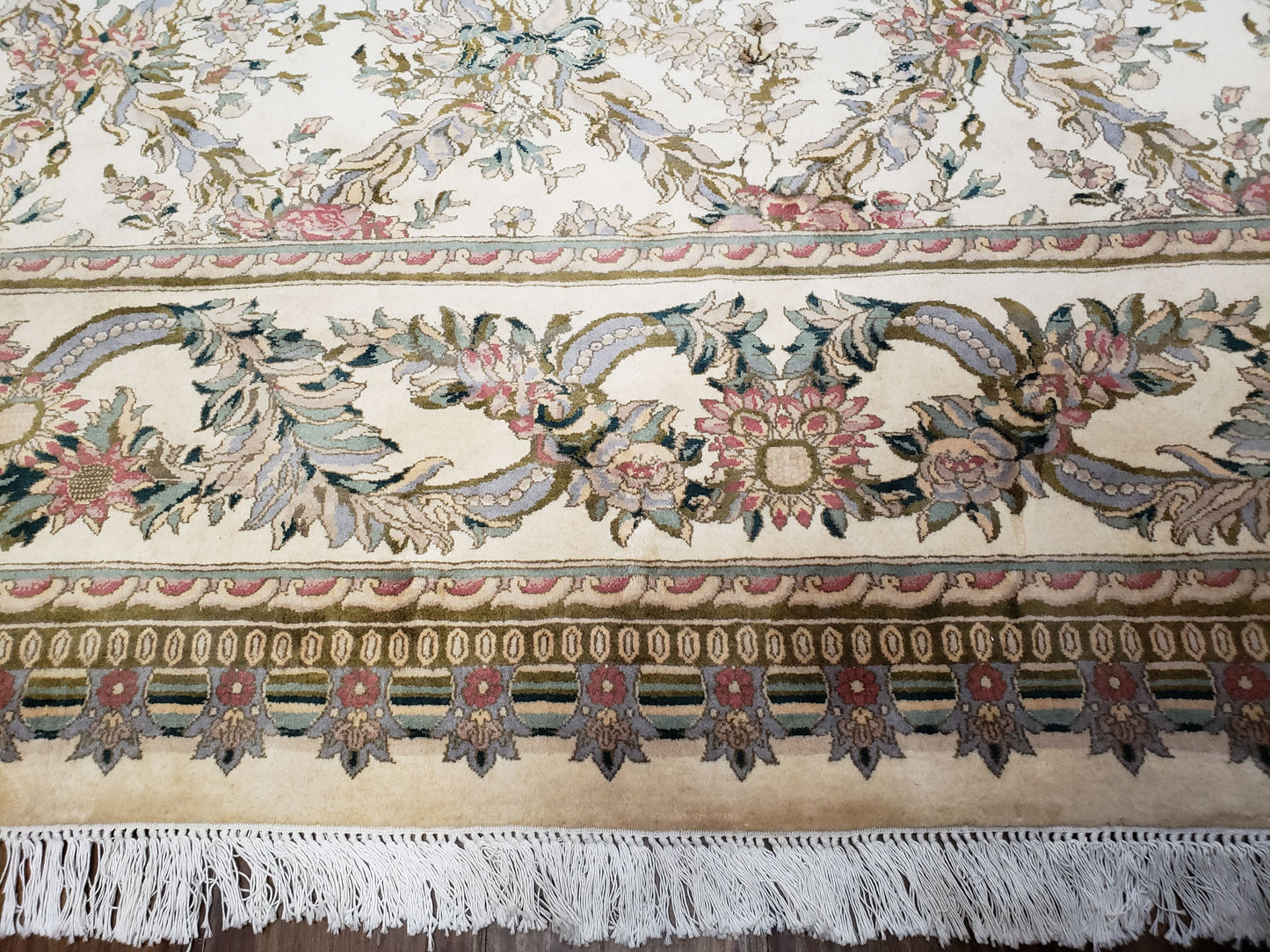 Pak Persian Floral Rug 11 x 12.6, Ivory, Very Fine, Hand Knotted