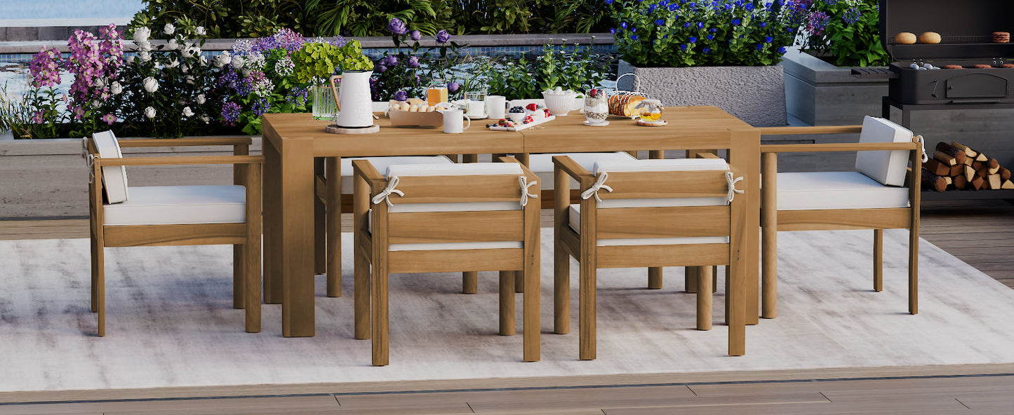 Patio Set Rectangle Light Teak with Removable Cushions for 6 72.8 Inch Table