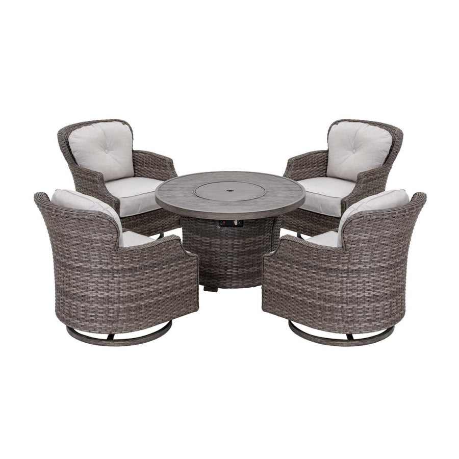 The Tenaya Round Wicker Fire Pit Outdoor Table with Metal Cover
