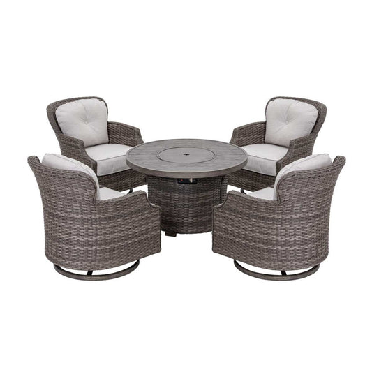 The Tenaya Round Wicker Fire Pit Outdoor Table with Metal Cover