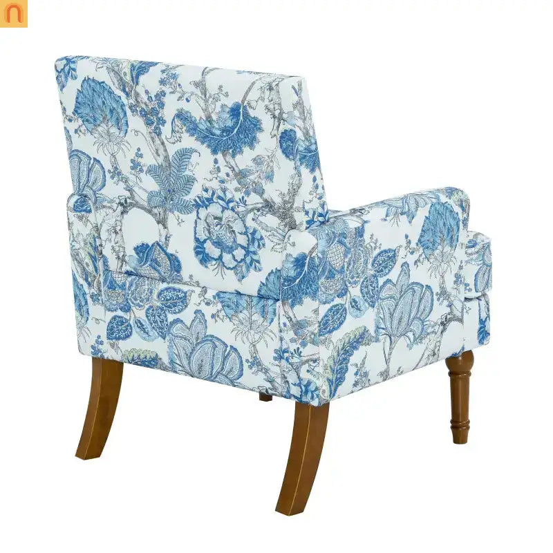 Accent Chair Farmhouse Floral Upholstery Blue and White Nailhead Trim 28.5in l