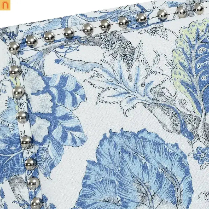 Accent Chair Farmhouse Floral Upholstery Blue and White Nailhead Trim 28.5in l