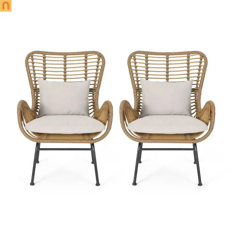 Accent Chair Modern Rattan Outdoor Beige Durable Weatherproof Metal Legs