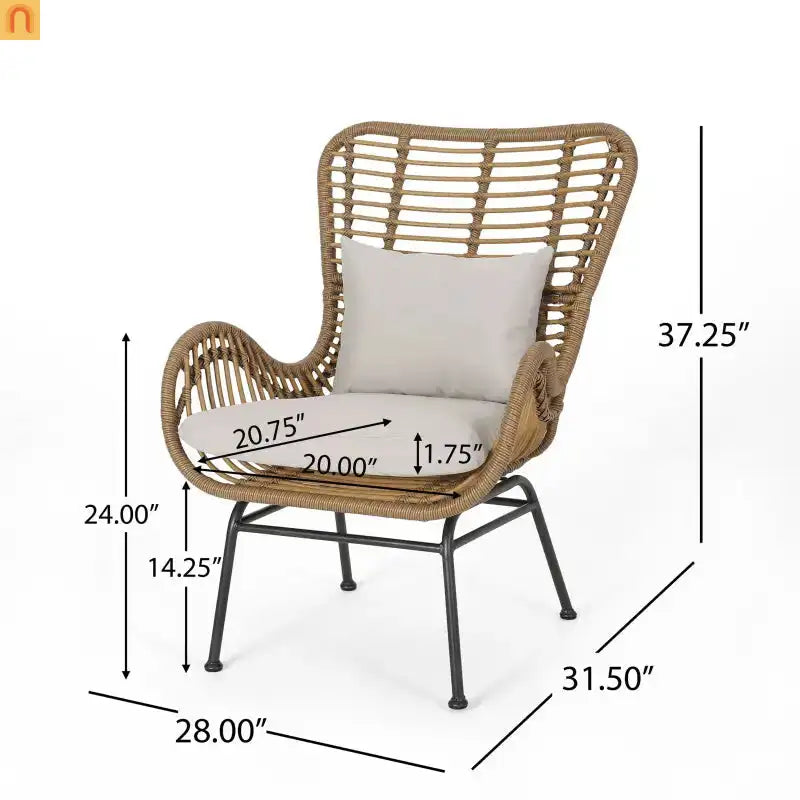 Accent Chair Modern Rattan Outdoor Beige Durable Weatherproof Metal Legs