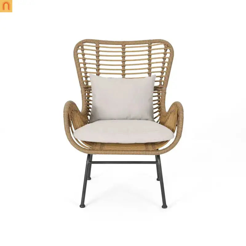 Accent Chair Modern Rattan Outdoor Beige Durable Weatherproof Metal Legs