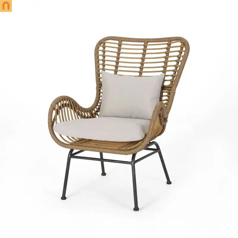 Accent Chair Modern Rattan Outdoor Beige Durable Weatherproof Metal Legs
