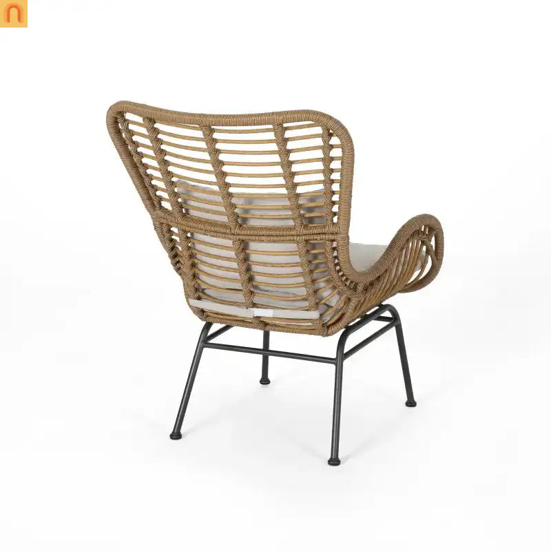 Accent Chair Modern Rattan Outdoor Beige Durable Weatherproof Metal Legs