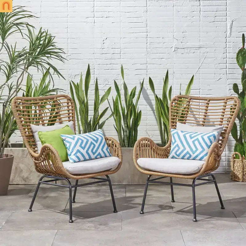 Accent Chair Modern Rattan Outdoor Beige Durable Weatherproof Metal Legs