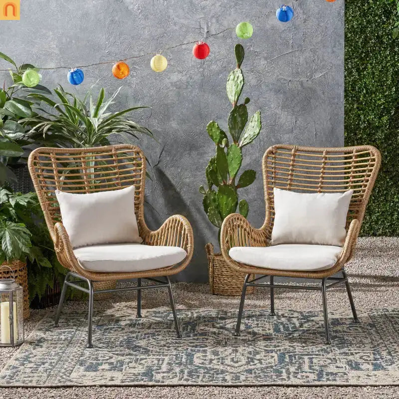 Accent Chair Modern Rattan Outdoor Beige Durable Weatherproof Metal Legs