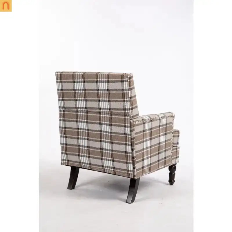 Accent Chair Vintage Style Linen Upholstered Brown Nailhead Trim for Living Room Decor