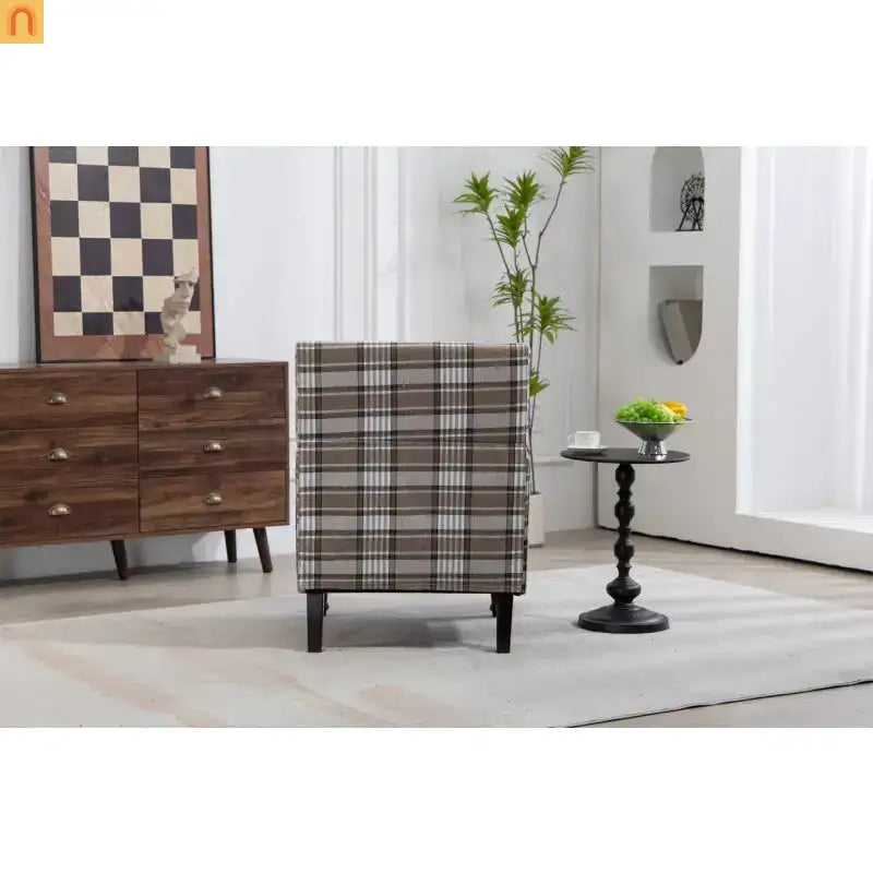 Accent Chair Vintage Style Linen Upholstered Brown Nailhead Trim for Living Room Decor