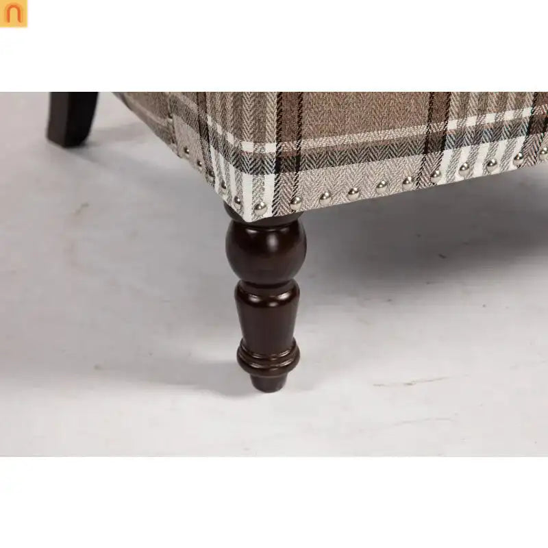 Accent Chair Vintage Style Linen Upholstered Brown Nailhead Trim for Living Room Decor