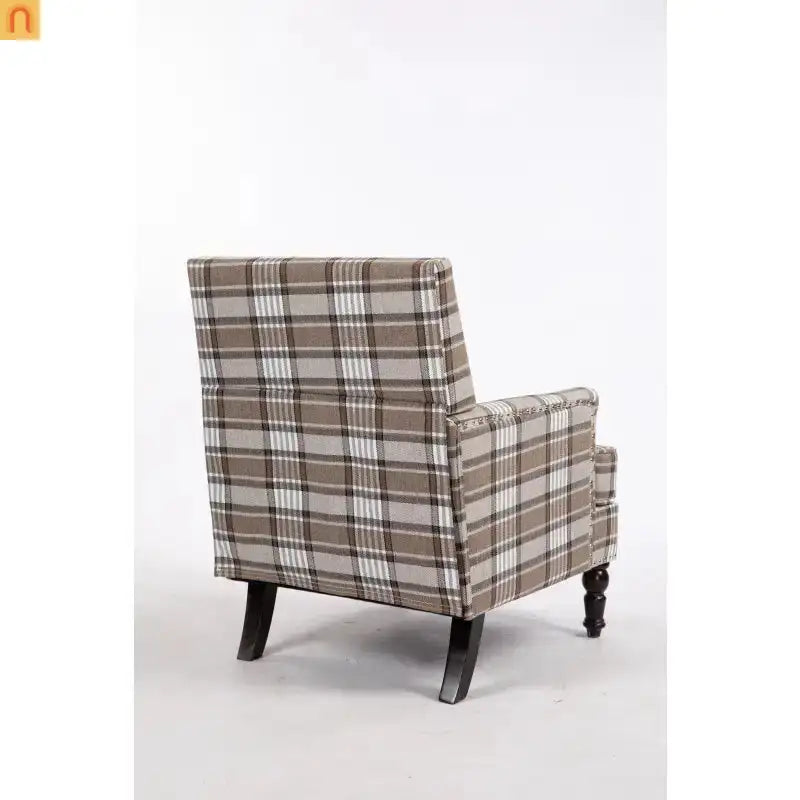 Accent Chair Vintage Style Linen Upholstered Brown Nailhead Trim for Living Room Decor