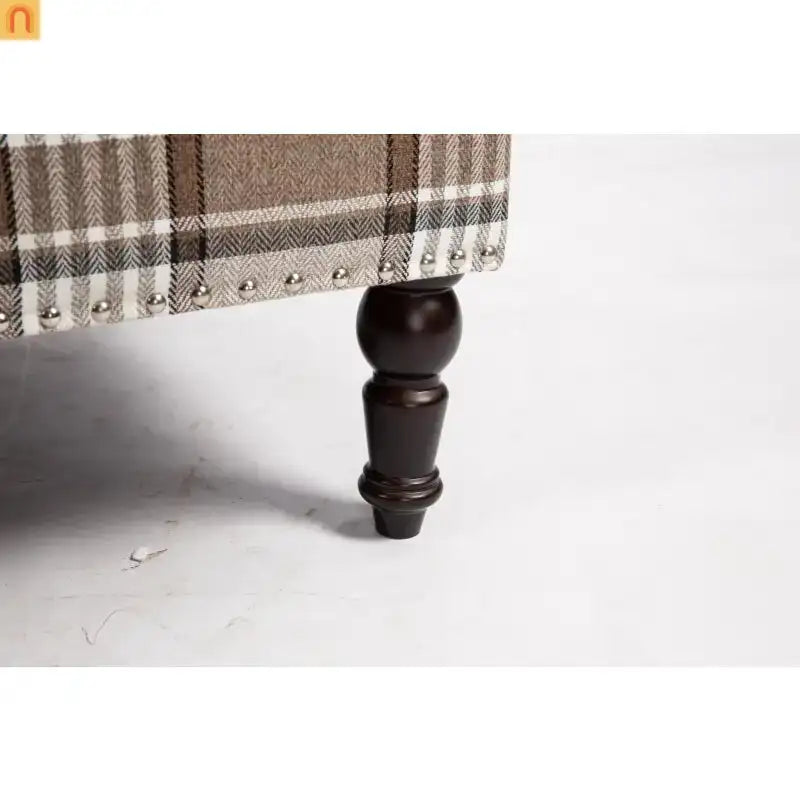 Accent Chair Vintage Style Linen Upholstered Brown Nailhead Trim for Living Room Decor