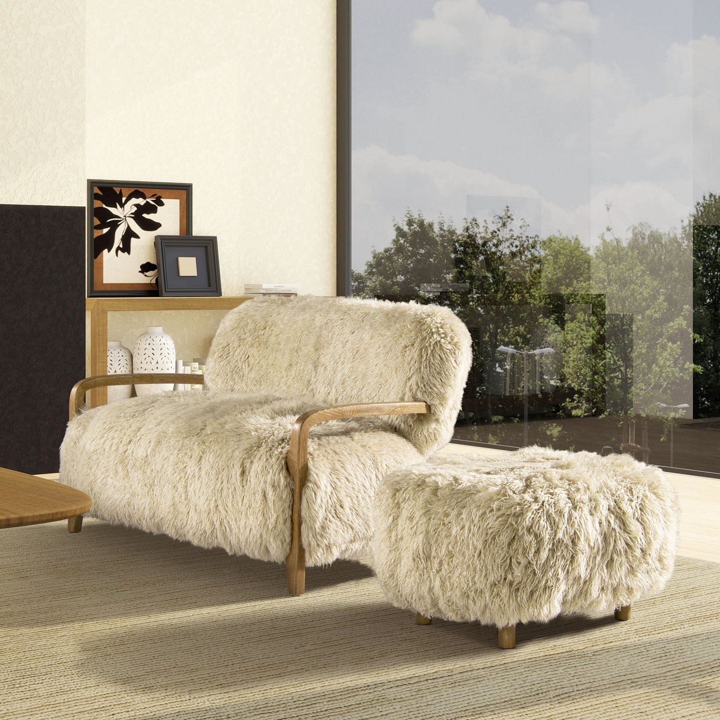 ** Enchante - Sheepskin Accent Loveseat - Taupe / Natural