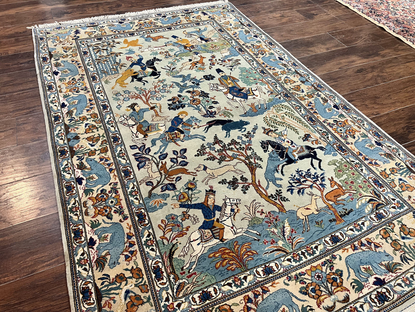The Sporting Estate Semi-Antique Persian Kashan Hunting Rug — 4'6" × 7'