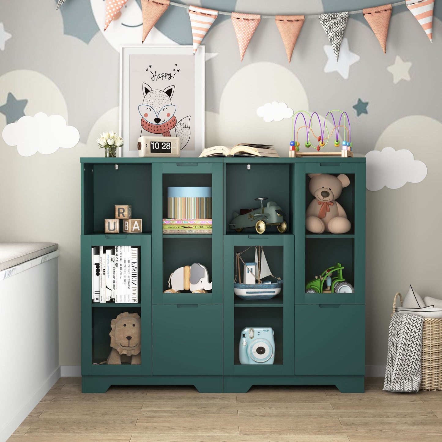 Modern Cabinet With Glass Doors And Drawer