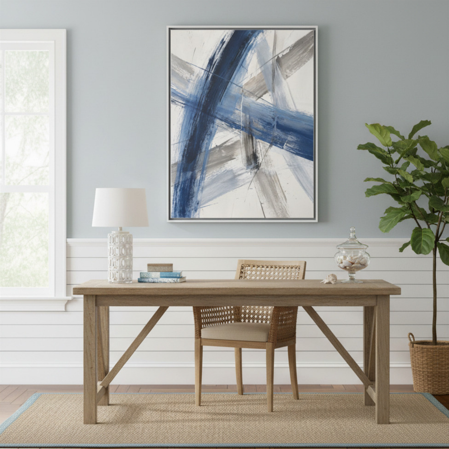 Blue and Gray Abstract Brushstrokes Matte Canvas Framed | Modern Wall Art 30"x40" | Vivian Hill, Bay & Bridle