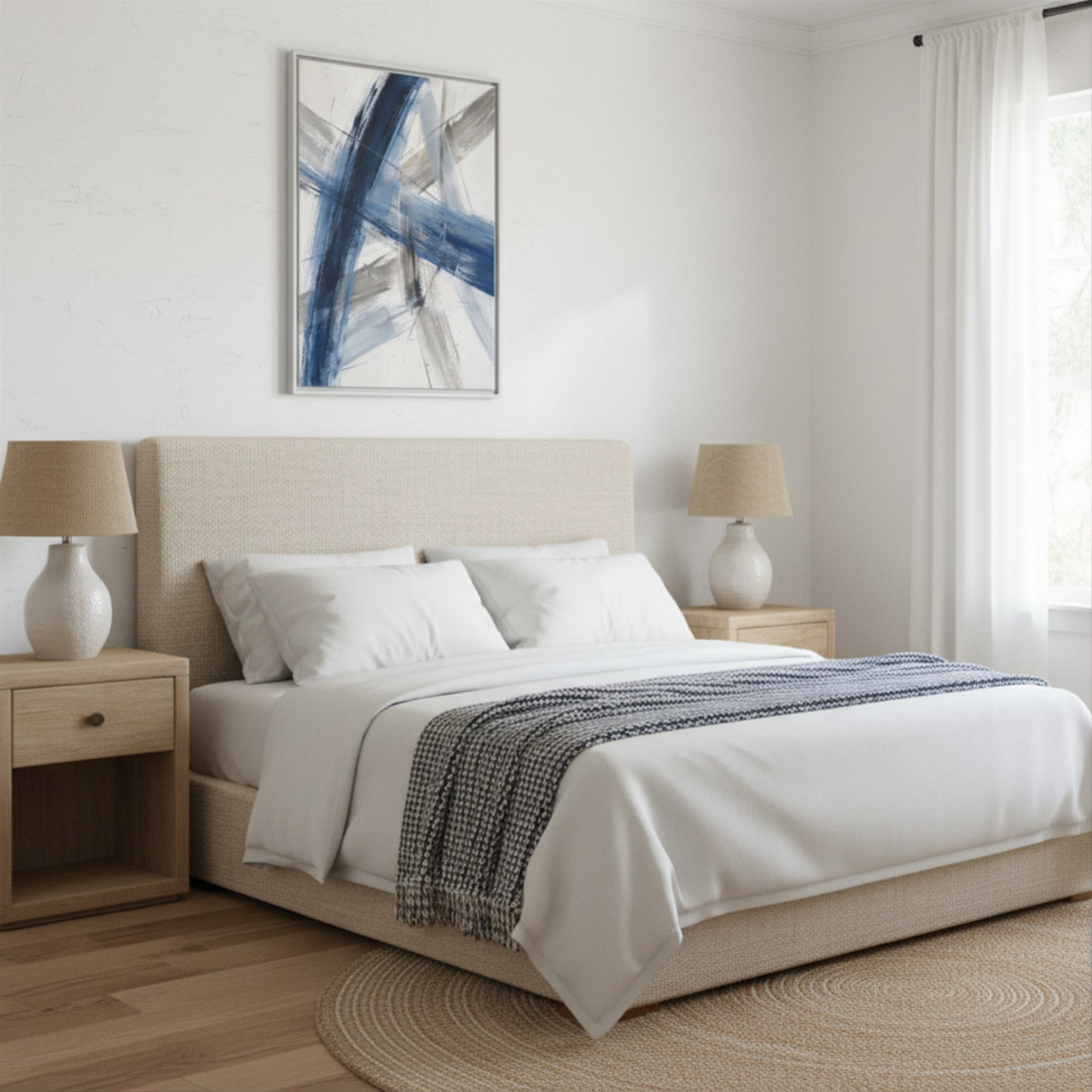 Blue and Gray Abstract Brushstrokes Matte Canvas Framed | Modern Wall Art 30"x40" | Vivian Hill, Bay & Bridle