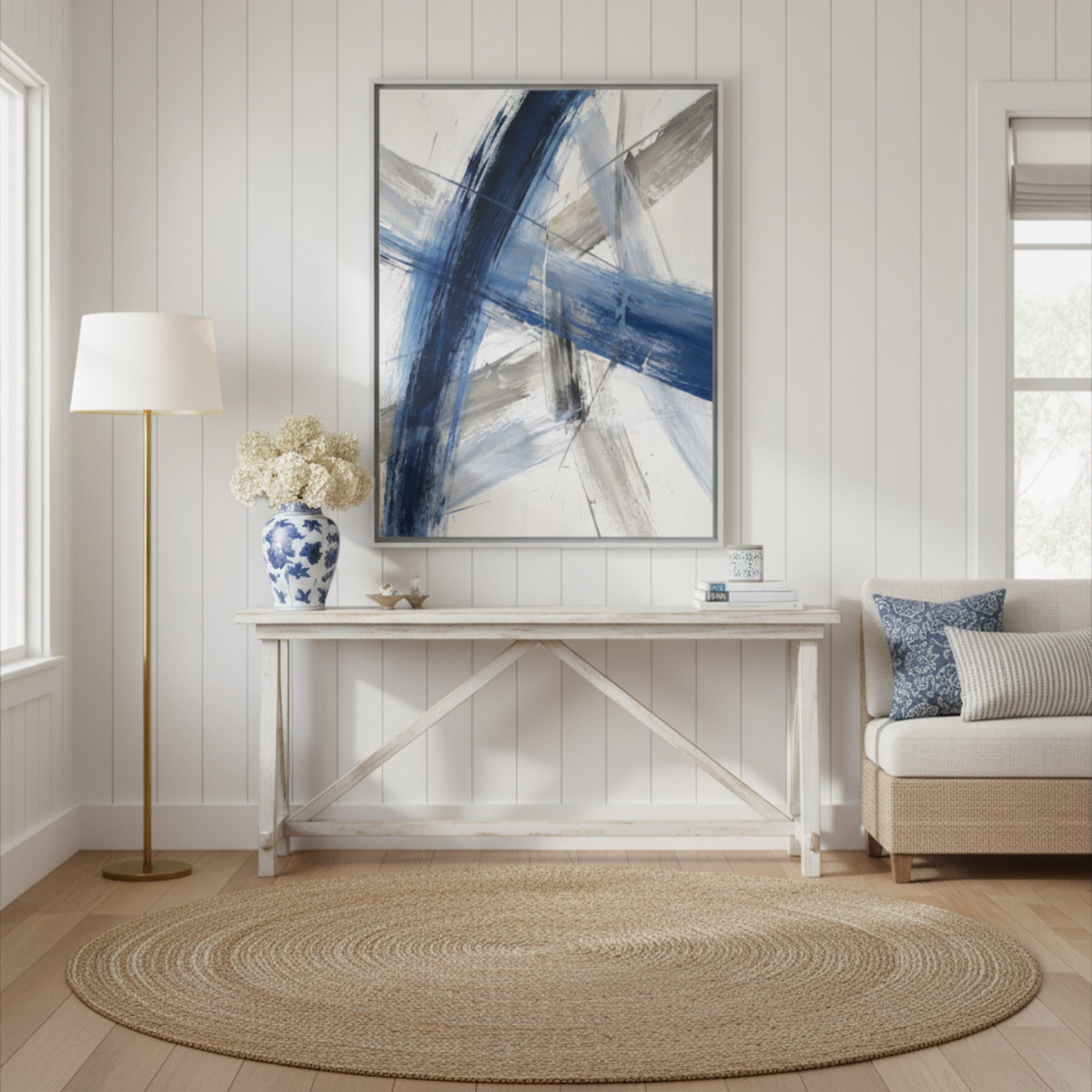 Blue and Gray Abstract Brushstrokes Matte Canvas Framed | Modern Wall Art 30"x40" | Vivian Hill, Bay & Bridle