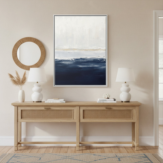 Abstract Coastal Seascape Matte Canvas Framed | Navy Blue Ocean Wall Art 30"x40" | Vivian Hill, Bay & Bridle