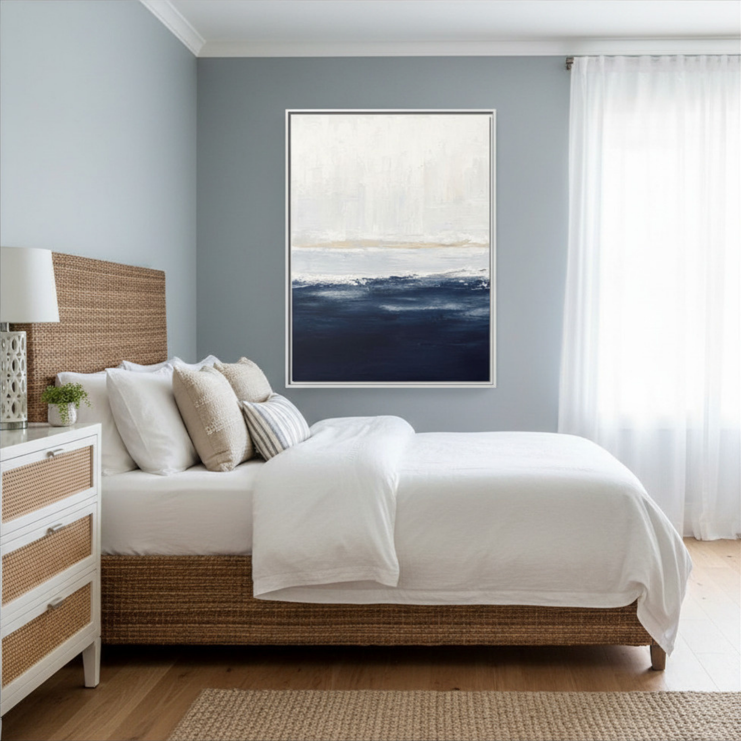 Abstract Coastal Seascape Matte Canvas Framed | Navy Blue Ocean Wall Art 30"x40" | Vivian Hill, Bay & Bridle