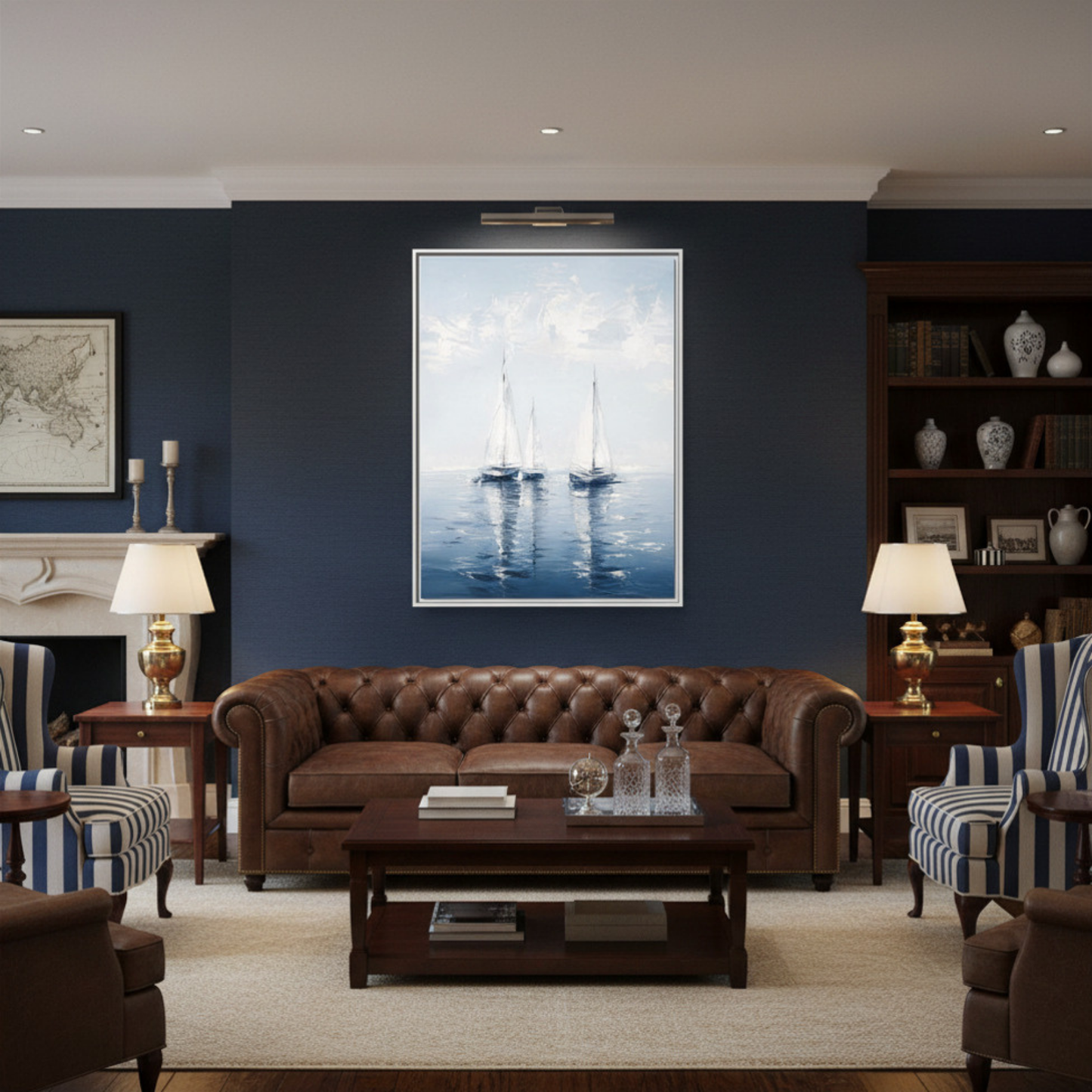 Sailboats Seascape Painting Matte Canvas Framed | Coastal Wall Art 30"x40"