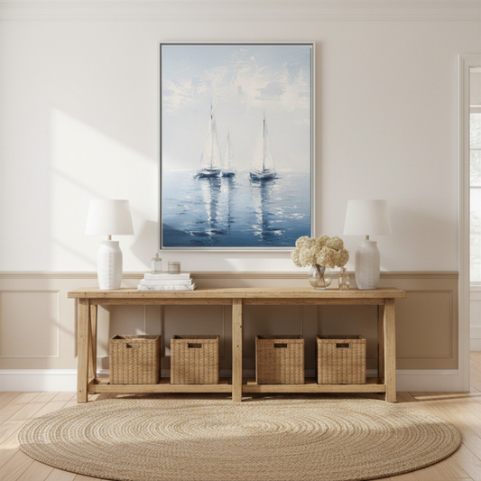 Sailboats Seascape Painting Matte Canvas Framed | Coastal Wall Art 30"x40"
