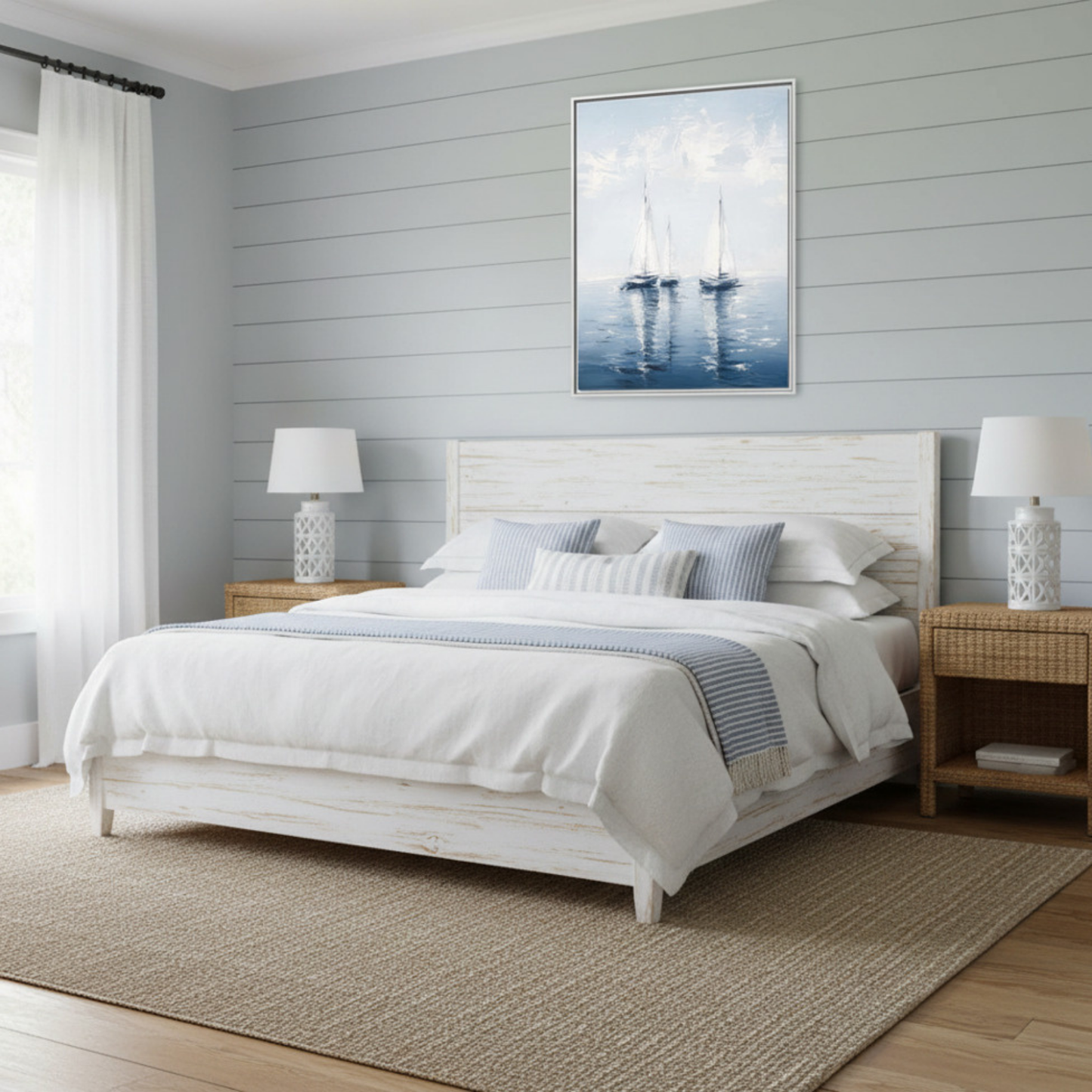 Sailboats Seascape Painting Matte Canvas Framed | Coastal Wall Art 30"x40"