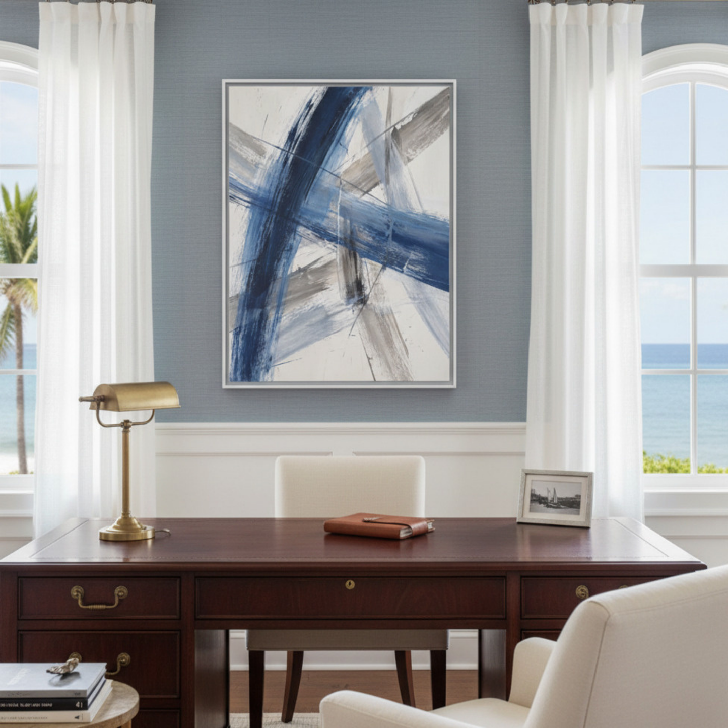 Blue and Gray Abstract Brushstrokes Matte Canvas Framed | Modern Wall Art 30"x40" | Vivian Hill, Bay & Bridle