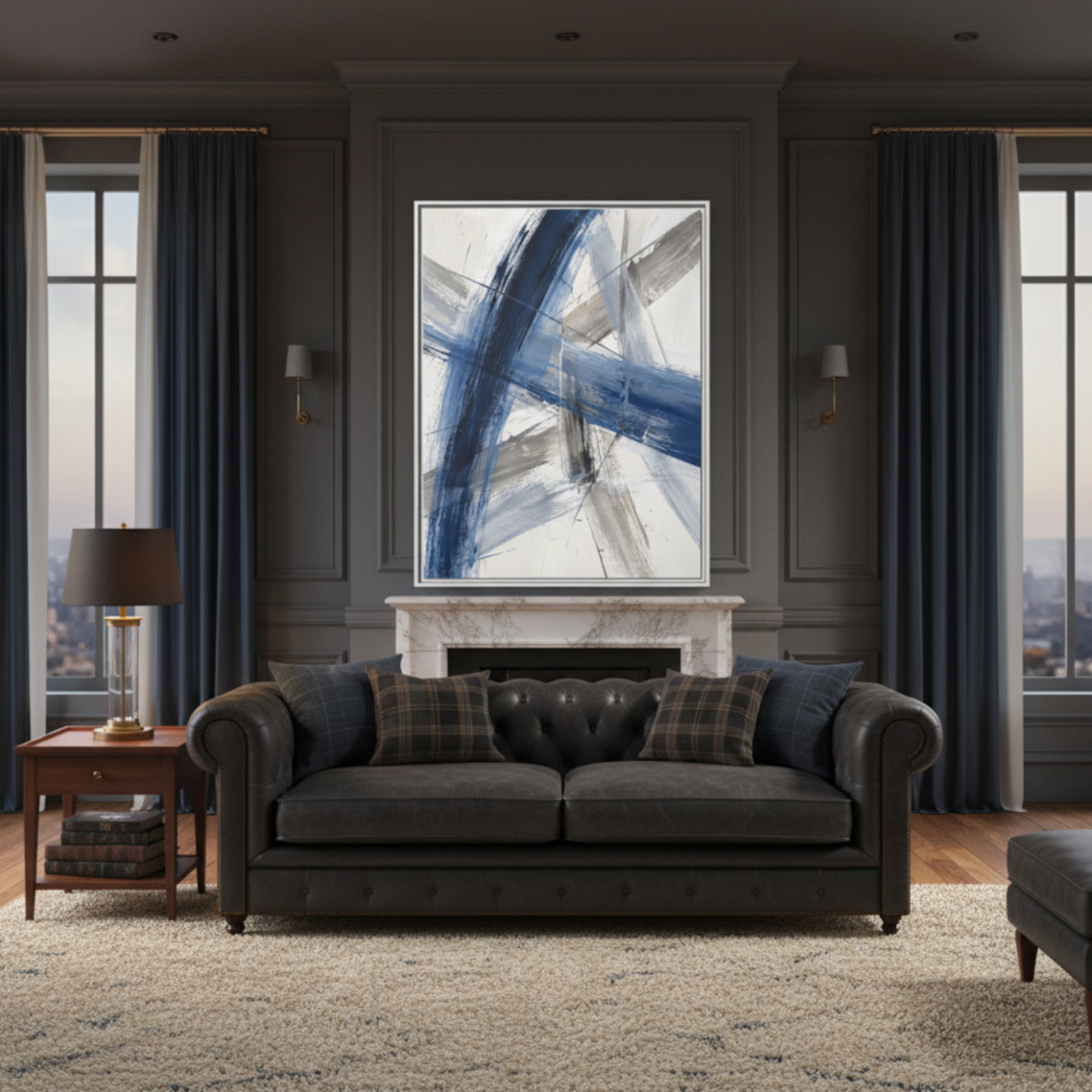 Blue and Gray Abstract Brushstrokes Matte Canvas Framed | Modern Wall Art 30"x40" | Vivian Hill, Bay & Bridle