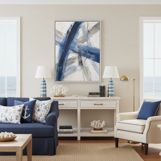 Blue and Gray Abstract Brushstrokes Matte Canvas Framed | Modern Wall Art 30"x40" | Vivian Hill, Bay & Bridle