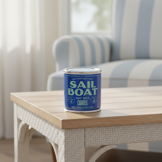 Sailboat Happy Place Luxury Sox Wax Candle, Hostess Housewarming Gift | Good & Well, Bay & Bridle