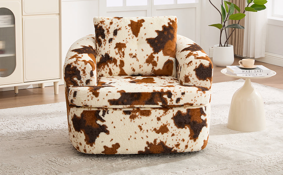 Swivel Accent Chair 360 Degree Faux Fur Beige Dual-Layer Cushion 36.6x36.5 In
