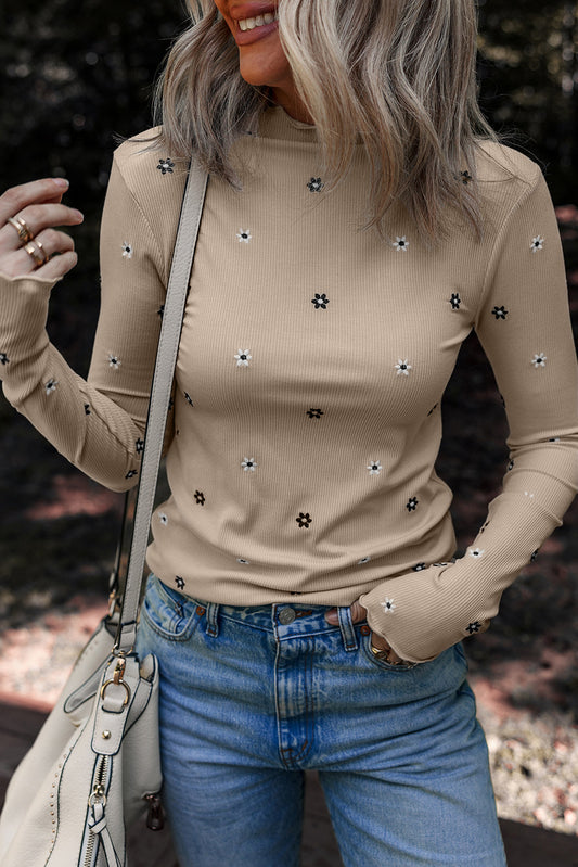 Genesis Embroidered Detail Ribbed Long Sleeve Top