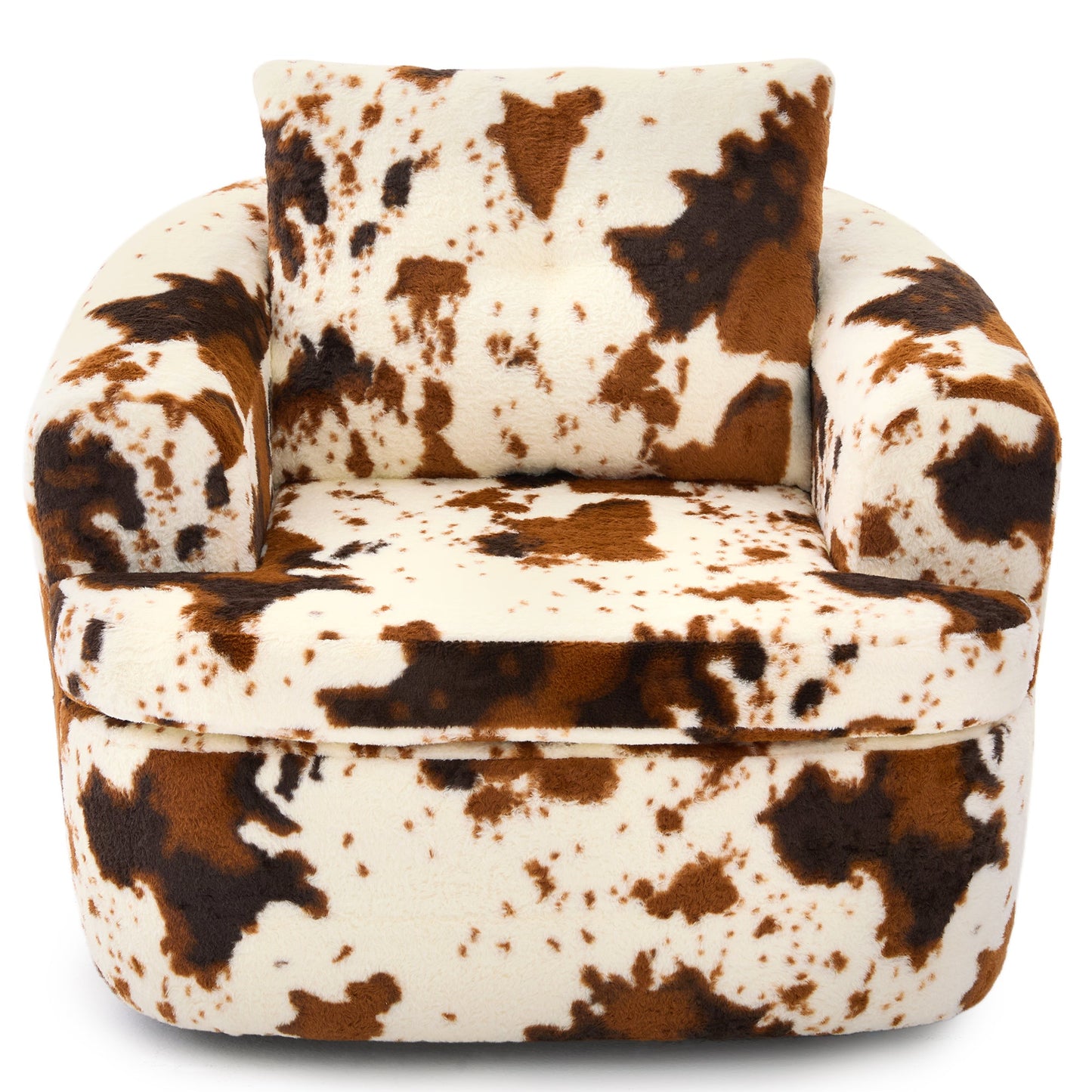 Swivel Accent Chair 360 Degree Faux Fur Beige Dual-Layer Cushion 36.6x36.5 In