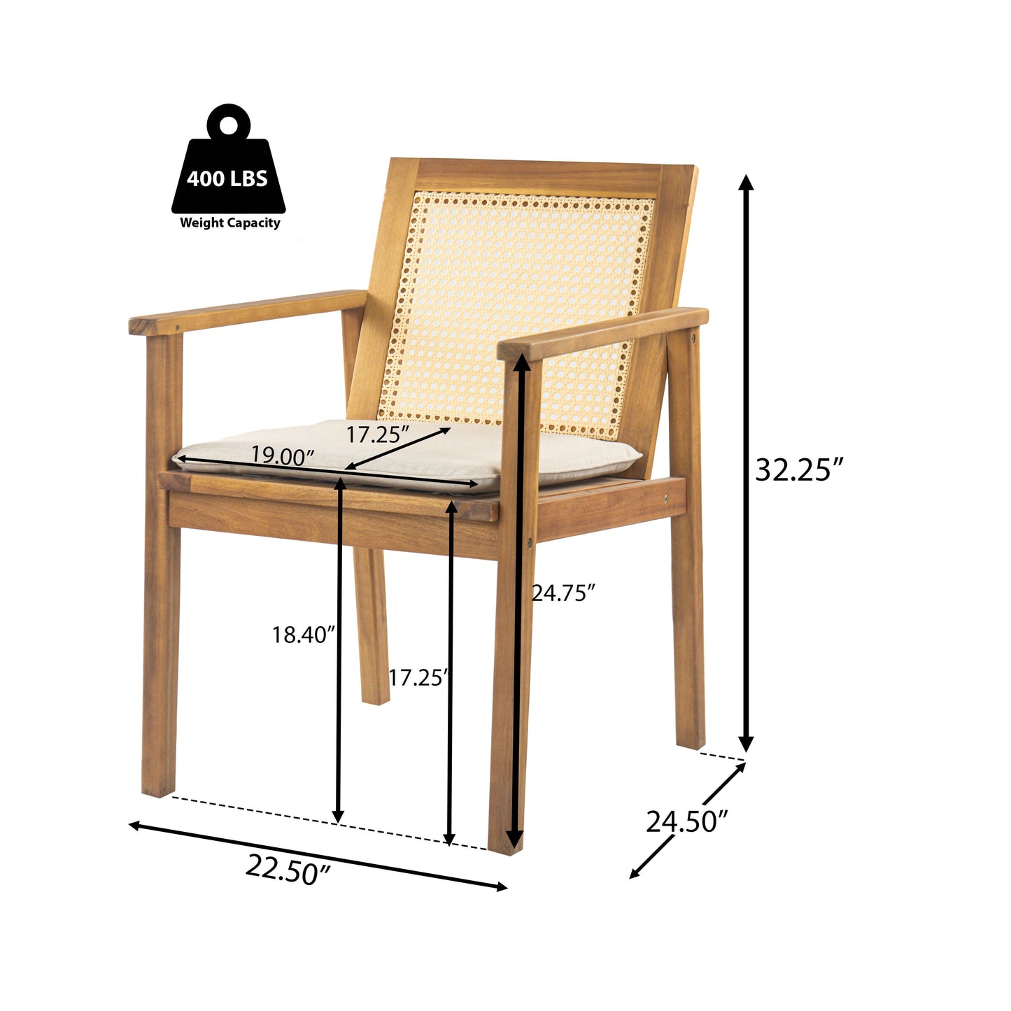 The Preston Acacia Wood and Rattan Outdoor Luxury Dining Chair with Cushion - Set of 2
