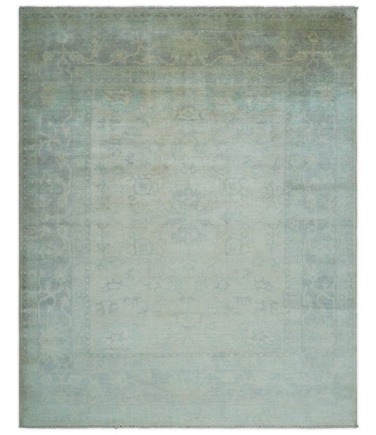 Antique Finish Silver, Gray and Charcoal Hand Knotted Oriental Oushak 8x10 wool Area Rug