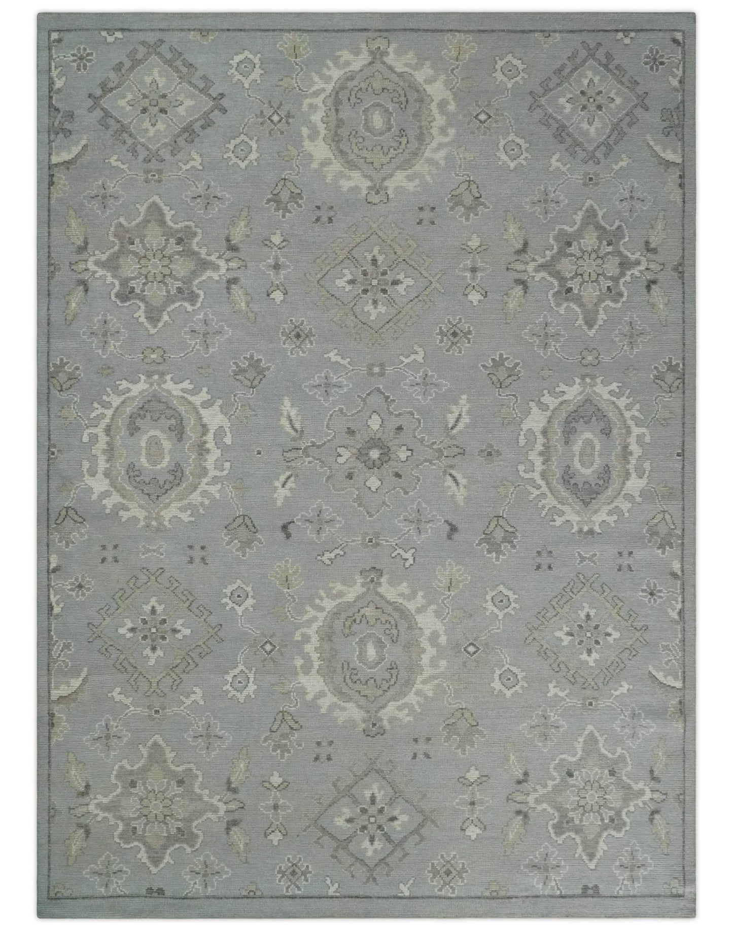 Antique Muted Silver Hand-Knotted Oushak Wool Area Rug | 8'3" x 10'8"