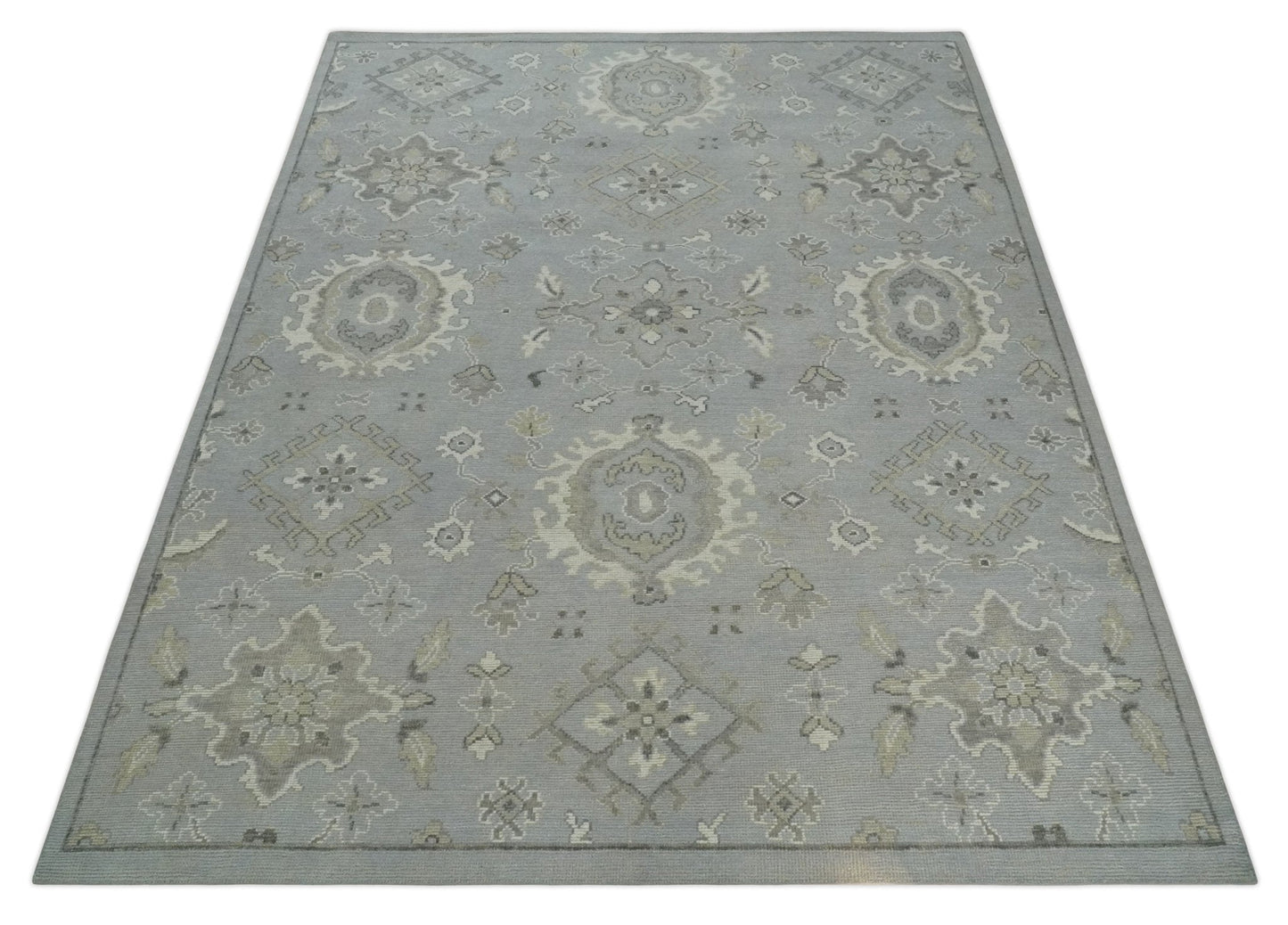 Antique Muted Silver Hand-Knotted Oushak Wool Area Rug | 8'3" x 10'8"