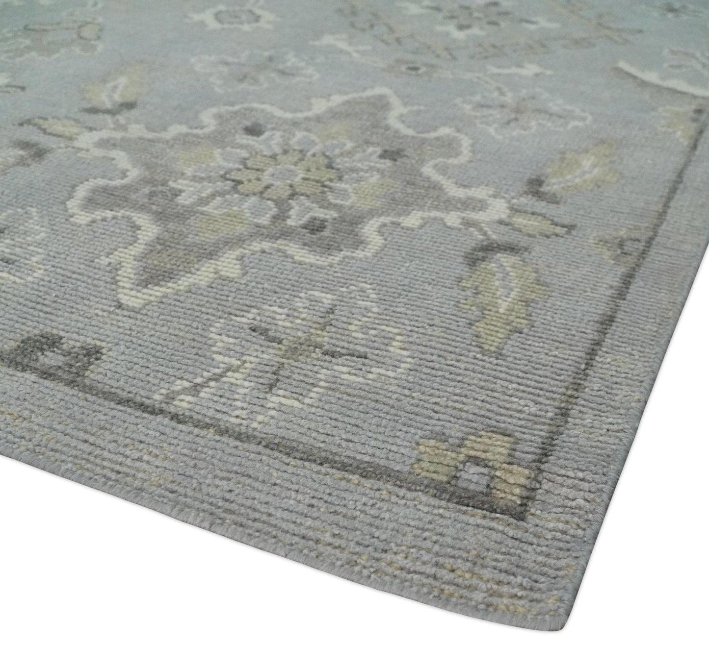 Antique Muted Silver Hand-Knotted Oushak Wool Area Rug | 8'3" x 10'8"