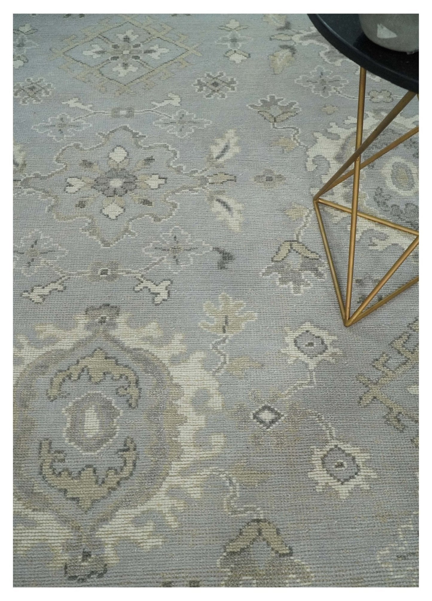 Antique Muted Silver Hand-Knotted Oushak Wool Area Rug | 8'3" x 10'8"