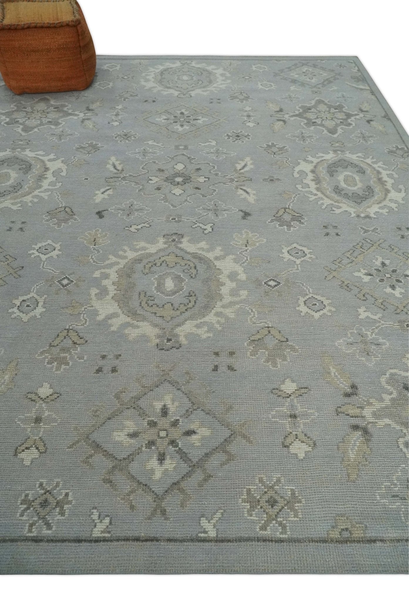 Antique Muted Silver Hand-Knotted Oushak Wool Area Rug | 8'3" x 10'8"