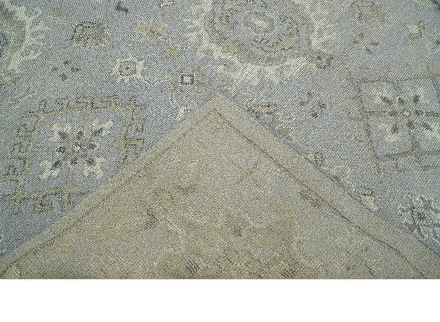 Antique Muted Silver Hand-Knotted Oushak Wool Area Rug | 8'3" x 10'8"