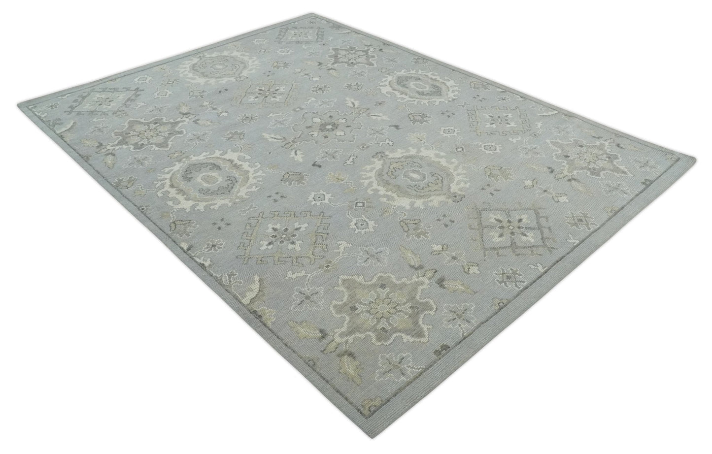 Antique Muted Silver Hand-Knotted Oushak Wool Area Rug | 8'3" x 10'8"