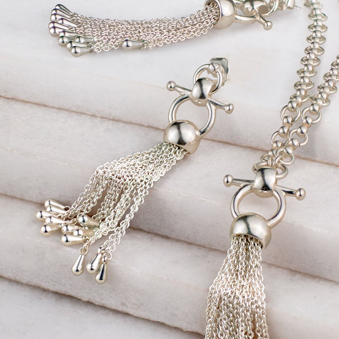 Aria - Chain Tassel Horse Bit Equestrian Earring in Silver