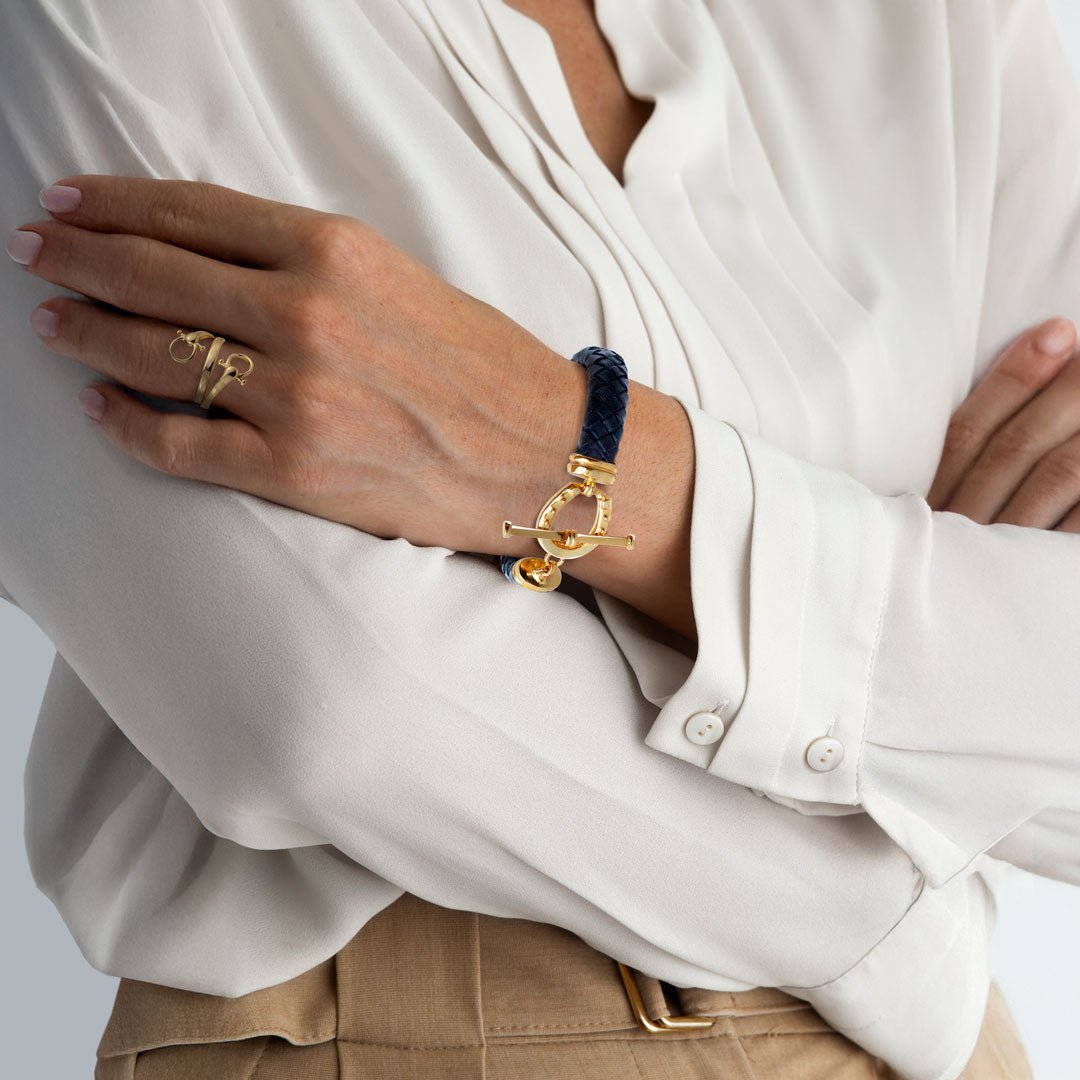 Aristo - 14K Gold Vermeil Brown Leather Horseshoe Bracelet